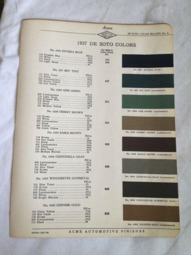 1937 desoto~paint chip~automotive~acme paints~color chart