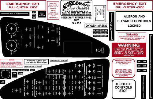 Beechcraft duke interior placard kit 4pg. free shipping