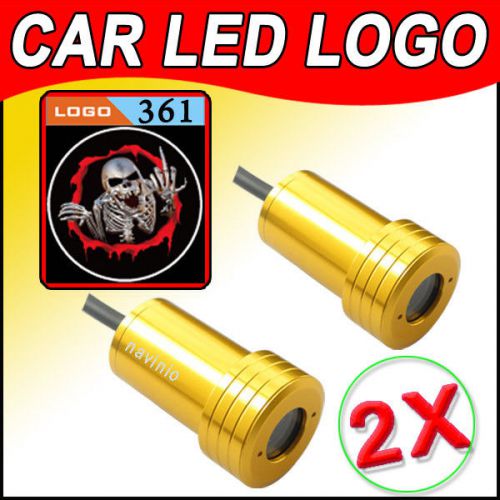 2x car welcome logo lamp for skull skeleton door laser shadow ghost ligh bulb 3d