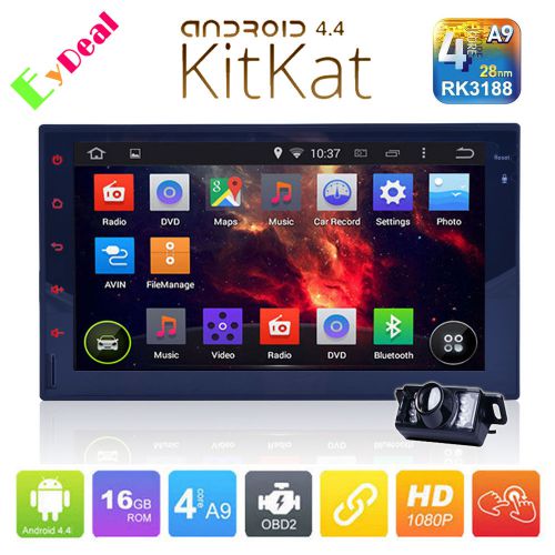 7" quad core double 2din android 4.4 kitkat car gps nav stereo wifi 3g obd radio