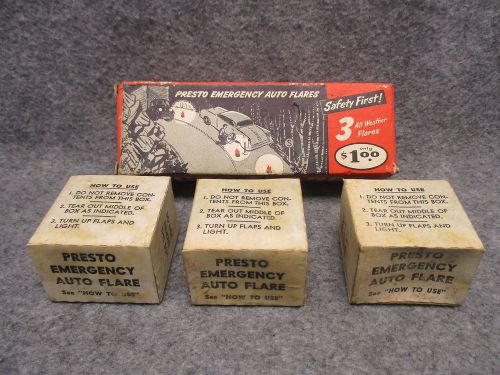 1950s era merlite industries presto auto emergency road flares 3 pack nos