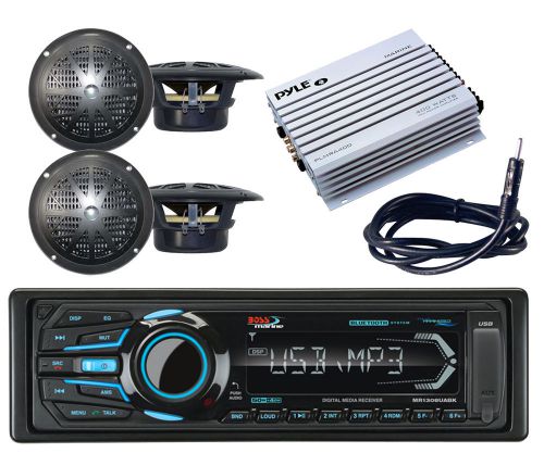 Boss usb bluetooth am fm ipod radio,400w amplifier,antenna,4 black boat speakers