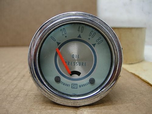 1960s 12v stewart warner 2 1/16&#034; #80lb oil pressure gauge rare blue face boat