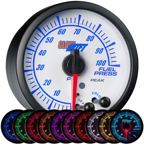 52mm glowshift white elite 10 color 100 psi fuel pressure gauge w warning alerts
