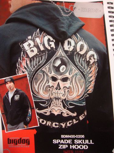 Big dog motorcycles spade skull zip sweatshirt med w/ front sleeve back design