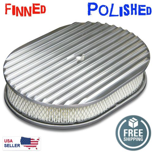 12 oval full fin polished aluminum air cleaner filter chevy ford gm streetrod