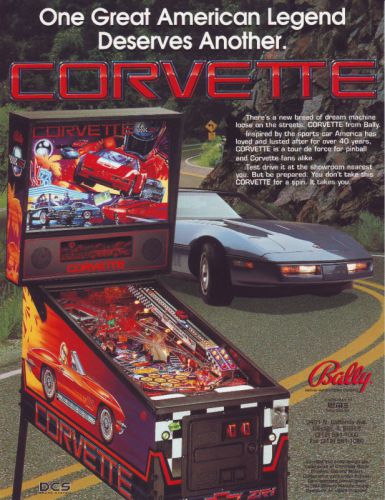 Bally corvette 1992 nos original flipper game pinball machine promo sales flyer