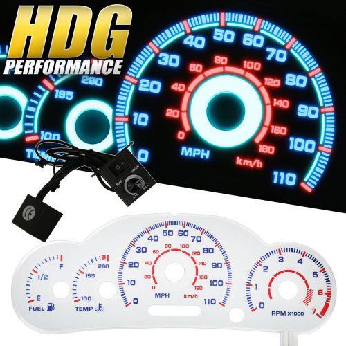 00-02 chevrolet cavalier reverse indiglo overlay glow gauge face cluster w/ rpm