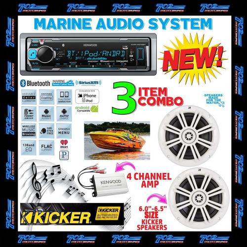 Kenwood marine boat bt usb aux mp3 radio + 2 x kicker marine speakers + 400w amp