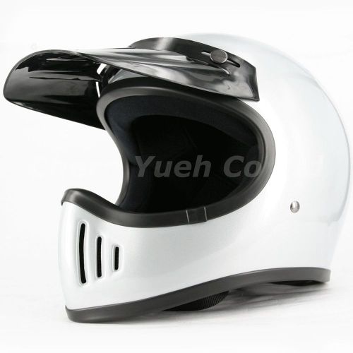 Rare bobber off-road motocross riding racing helmet full face silver dot x-large