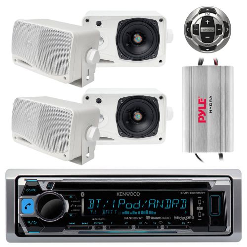 Kmrd356 marine cd usb ipod iphone stereo &amp; wired remote 800w amplifier 4 speaker
