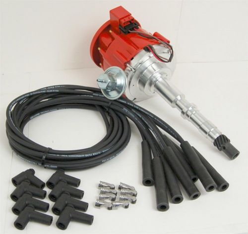 Amc 401, 390, 360, 343 304  hei distributor red cap &amp;  black spark plug wire kit