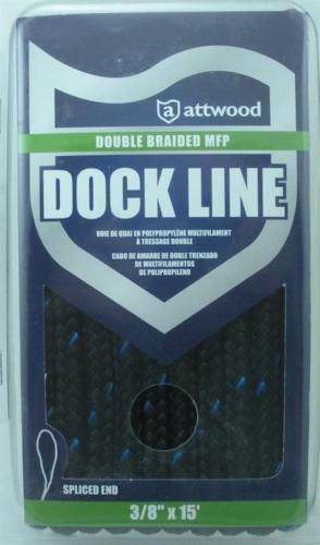 Attwood 11703-7 double braid mfp dock line boat marine anchor 3/8 x 15 ft black