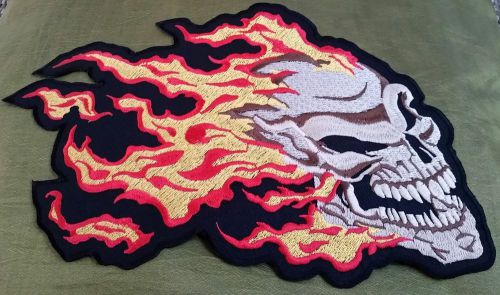 30cm flaming skull vest / jacket mc back patch motorcycle biker hog bsa ariel