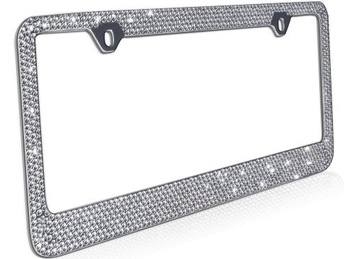 Shinny 12 rows clear/white bling crystal metal license plate frame