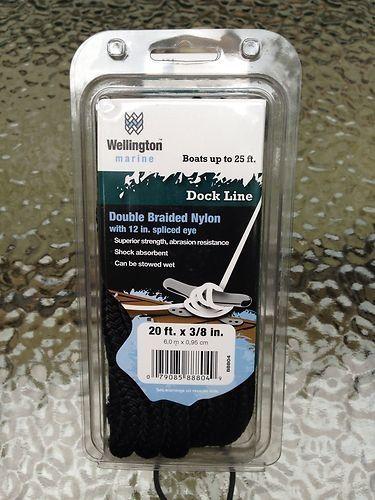 Dock lines 3/8" x 20' double braid nylon black  (yacht braid) qty-4