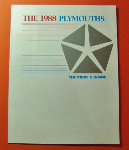 1988 plymouth model lineup showroom sale brochure ..12- pages