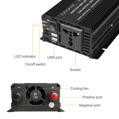 Pure Sine Wave 1000W 1500W 2200W 2600W DC 12V to AC 220V Car Power Inverter Adap, AU $160.63, image 17