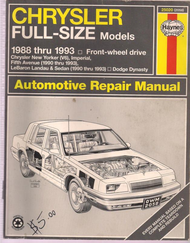 Chrysler full size models  1988 thru 1993 haynes automotive repair manual   