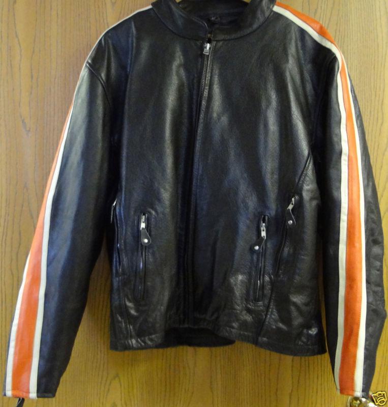 Men's leather king motorcycle riding racing leather jacket size 54 black orange 