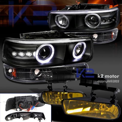 99-02 silverado halo led projector headlights+bumper lights+yellow fog w/switch