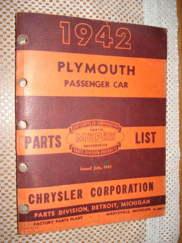 1942 plymouth parts book original rare nr numbers list catalog