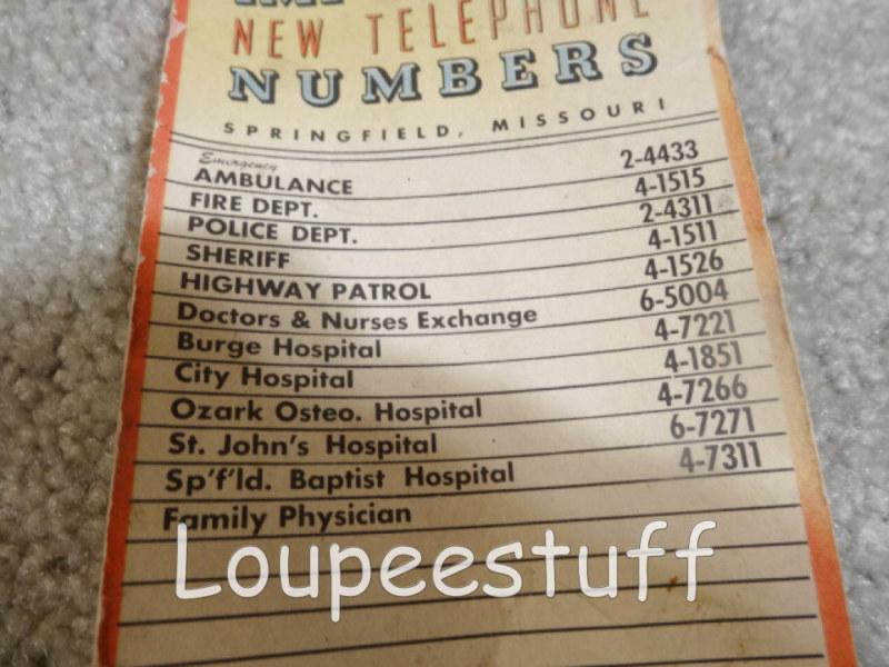Sell VINTAGE "IMPORTANT NEW TELEPHONE NUMBERS" CARD POLICE AMBULANCE MO 24433 G552 in Camdenton