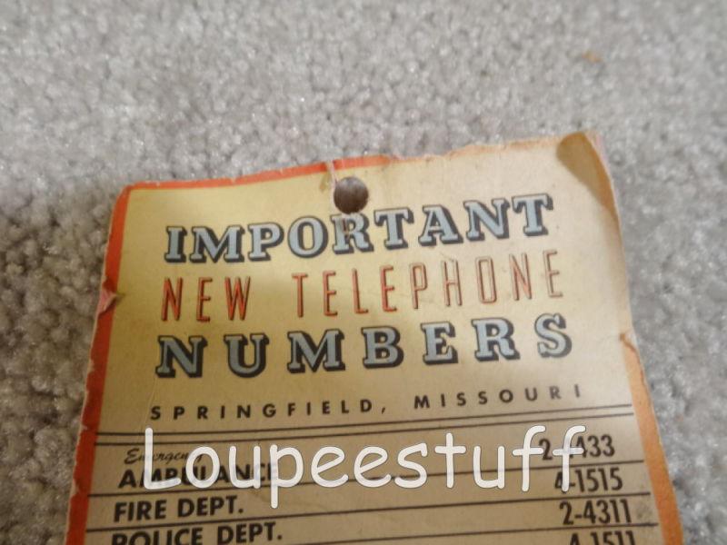Sell VINTAGE "IMPORTANT NEW TELEPHONE NUMBERS" CARD POLICE AMBULANCE MO 24433 G552 in Camdenton