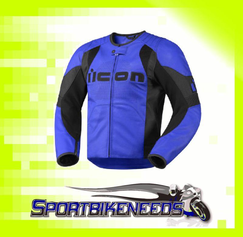 Icon overlord leather jacket blue black men's large l