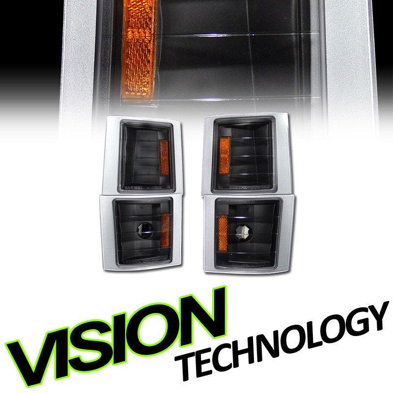 Jdm black corner turn signal lights+amber 94-02 chevy c10 full size pickup/suv