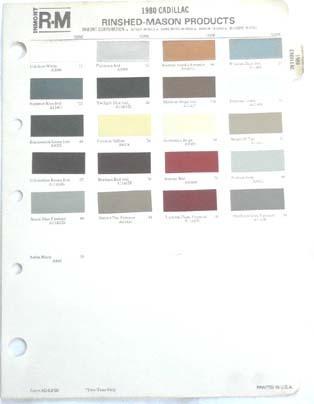 1980 cadillac r-m color paint chip chart all models original 