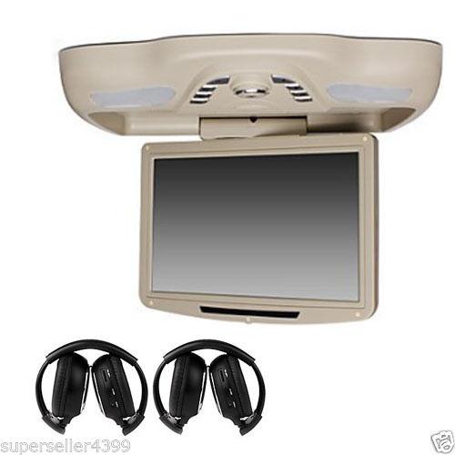 Overhead 12.1" roof mount car dvd player with tv fm usb transmitter headphones