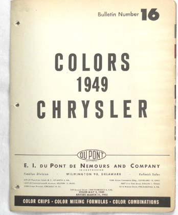 1949 chrysler dupont color paint chip chart all models original 
