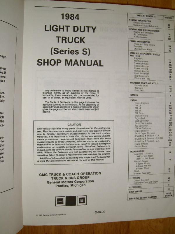 1984 GMC S15 & JIMMY TRUCK SHOP MANUAL ORIG GM S-15 BOOK!, US $32.50, image 4