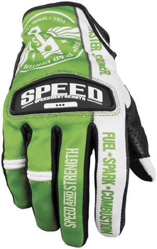 Speed & strength top dead center adult leather/mesh gloves,green/white,large/lg