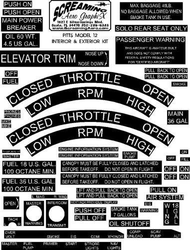 Piper pitts model 12 interior placard kit