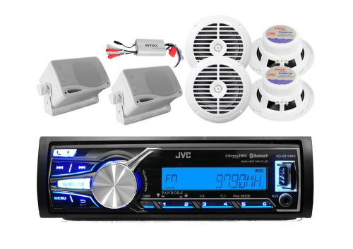Jvc marine usb aux ipod input receiver, 2 box + 4 round white speakers, 800w amp