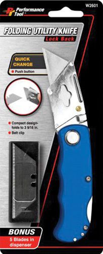 Performancetool w2601  folding lb utility knife - blue