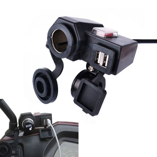 New 2.1a black motorcycle/bike waterproof lighter dual power socket phone usb