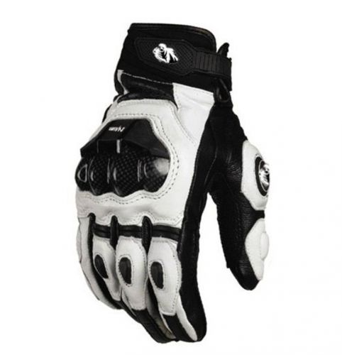 White motorcycle offroad racing bike cycling carbon fiber leather gloves m-xl