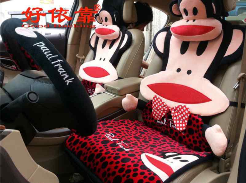 14pc-black dots plush cartoon mouth monkey design car seat cushion