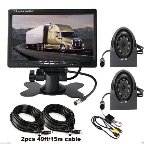 7&#034; car rear view monitor + 2x 4pin 49ft reverse ir ccd camera for truck bus kit