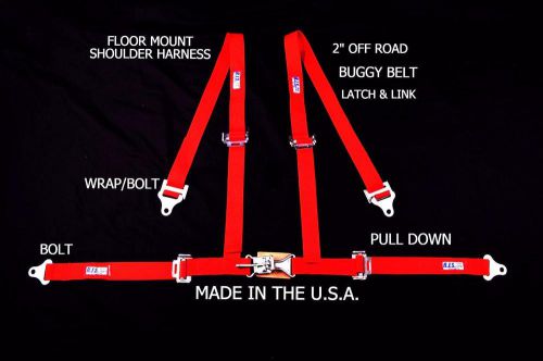 Rjs racing 2&#034; 4 pt latch &amp; link floor mount harness buggy belt red 4007704