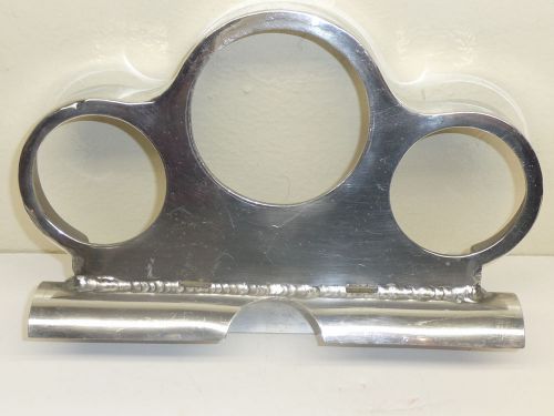 Vintage racing polished aluminum 3 hole gauge panel with roll bar mount