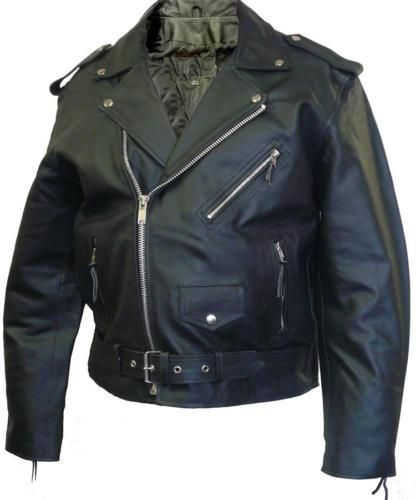 New mens black motorcycle brando leather jackets medium