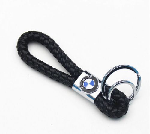Fashion black braided leather cord key chain car logo keychain key ring for bmw