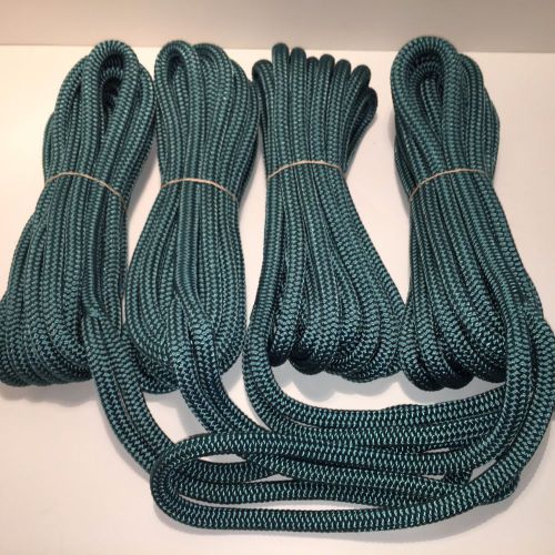 (4) 1/2&#034; x 25&#039; teal dock line double braid nylon rope made in the usa