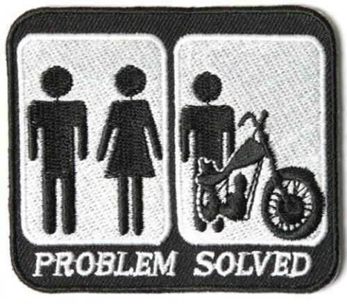 Embroidered iron or sew on cloth biker vest patch ~ problem solved ~ motorcycle