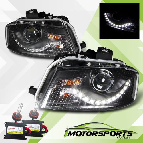 [r8 style led strip] 2006-2008 audi a3 projector blk headlights+60000k slim hid