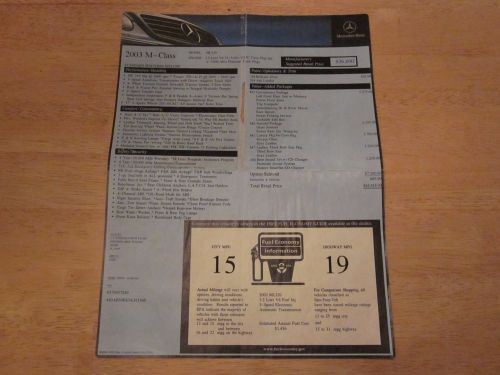 2003 mercedes m-class msrp window sticker oem